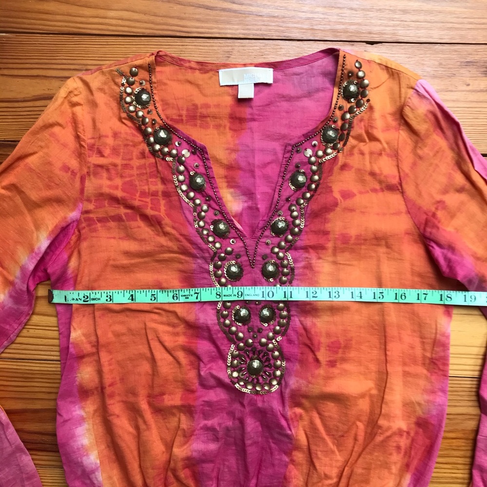 Michael Michael Kors Pink Orange Cotton Beaded Tunic Top, EUC, S - Picture 8 of 14